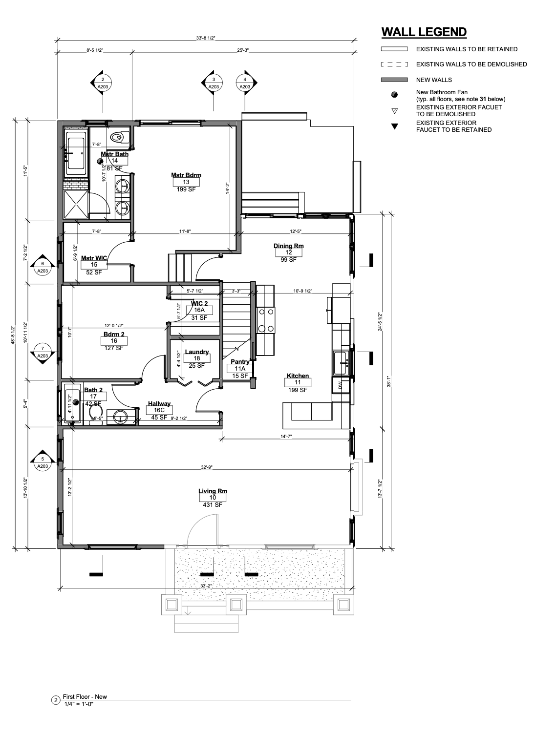 Sheet A101: First Floor Plans — Proposed + Existing